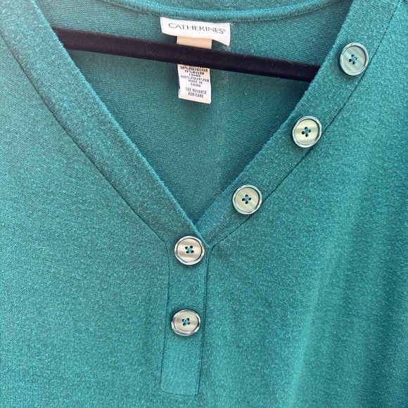 Catherine’s Green Mixed Media Faux Button Front Tunic Sweater Blouse - Picture 5 of 6